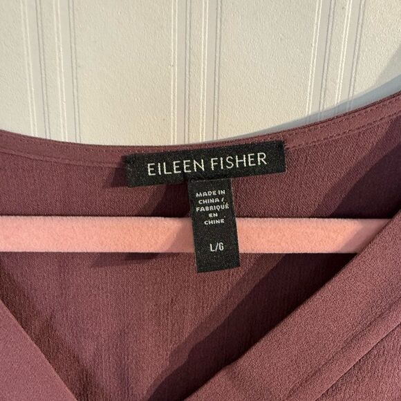 Eileen Fisher Silk Georgette Crepe Pleated Dress V-Neck in Dusty Rose Sz L - Picture 4 of 6